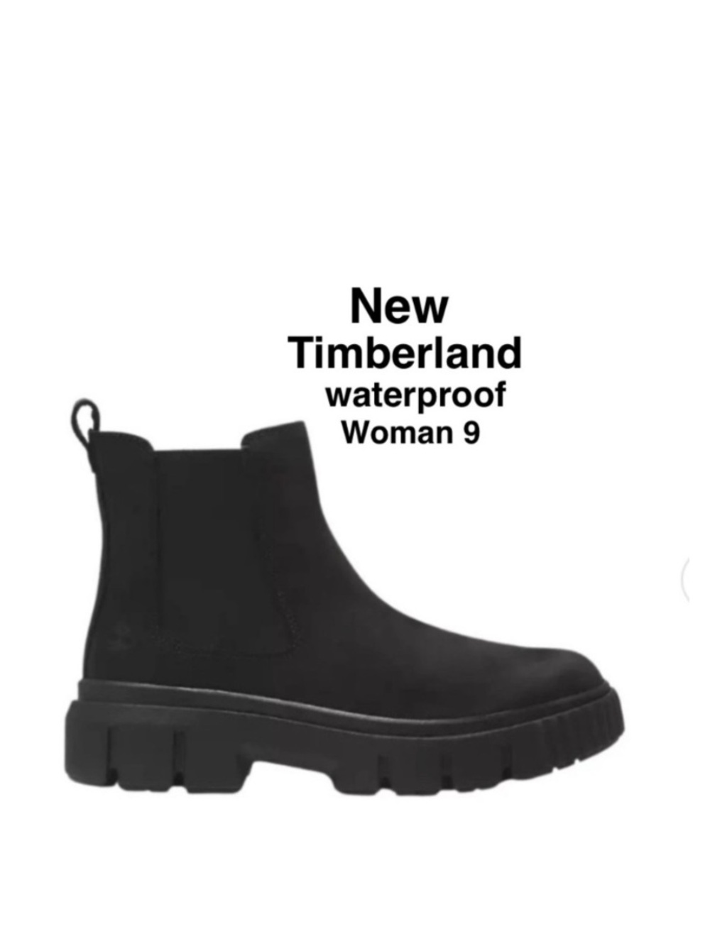 New Timberland waterproof Greyfield Chelsea Boot Size W9 blk grain leather⭐️